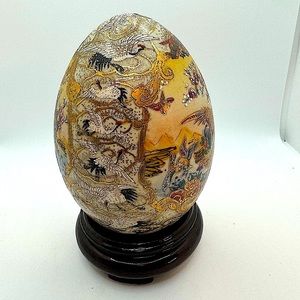 Satsuma Hand Painted Embossed Gold Pheasant Bird with stand